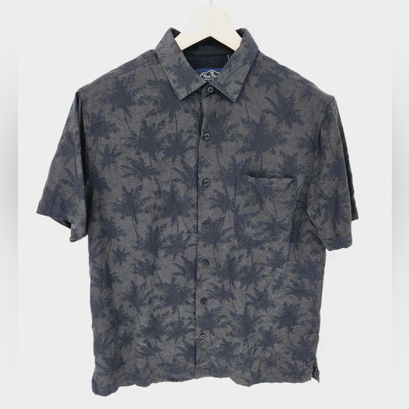Nat Nast Silk Gray Tropical Short Sleeve Men's Button Down Shirt size Medium - Picture 1 of 10